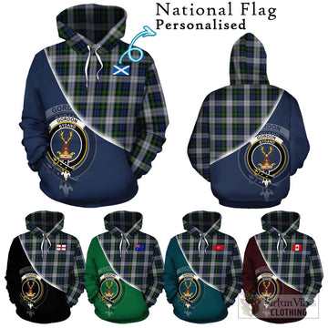 Gordon Dress Tartan Hoodie with Personalised National Flag and Family Crest Half Style