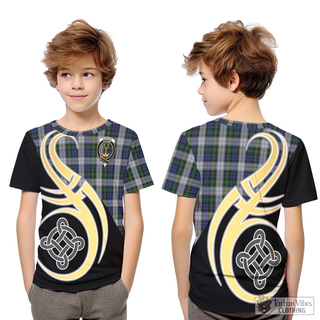 Gordon Dress Tartan Kid T-Shirt with Family Crest and Celtic Symbol Style Youth XL Size14 - Tartan Vibes Clothing