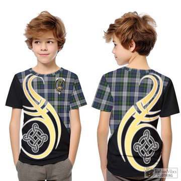 Gordon Dress Tartan Kid T-Shirt with Family Crest and Celtic Symbol Style