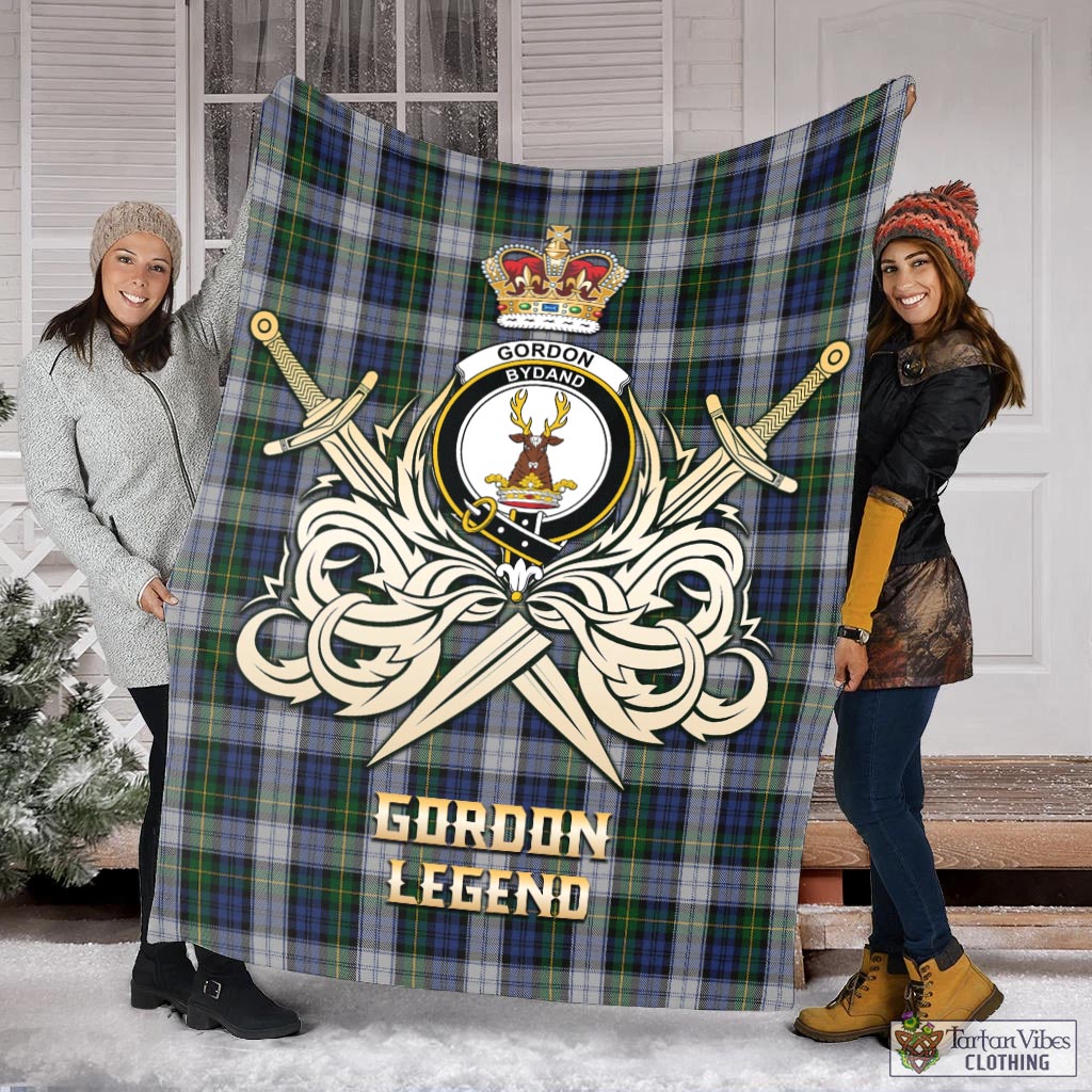 Tartan Vibes Clothing Gordon Dress Tartan Blanket with Clan Crest and the Golden Sword of Courageous Legacy