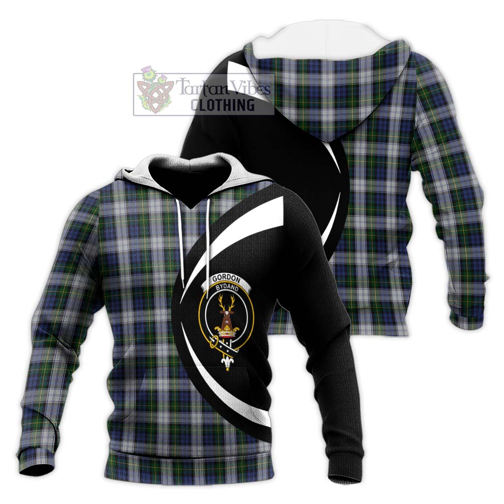 Gordon Dress Tartan Knitted Hoodie with Family Crest Circle Style Unisex Knitted Pullover Hoodie - Tartan Vibes Clothing