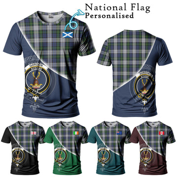 Gordon Dress Tartan T-Shirt with Personalised National Flag and Family Crest Half Style