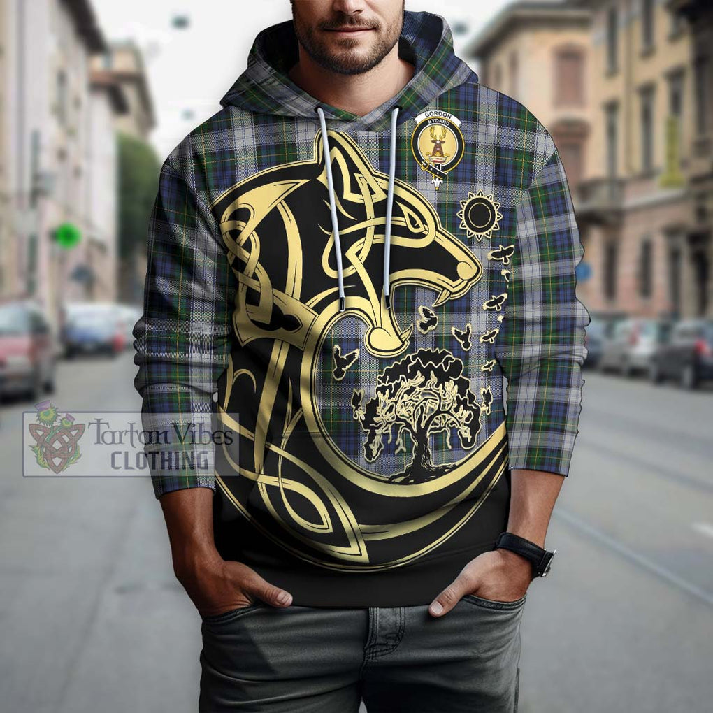 Gordon Dress Tartan Hoodie with Family Crest Celtic Wolf Style Zip Hoodie - Tartan Vibes Clothing