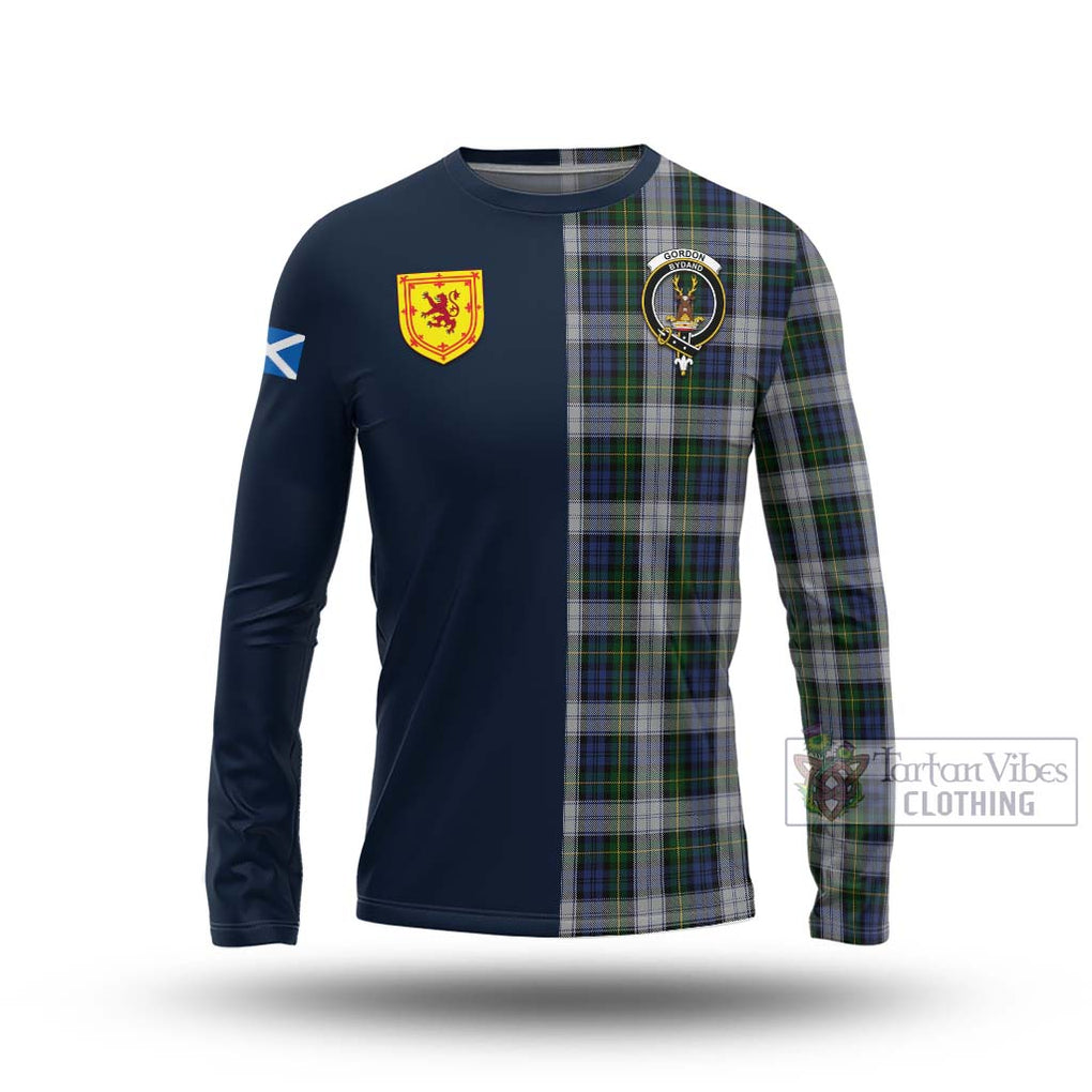 Tartan Vibes Clothing Gordon Dress Tartan Long Sleeve T-Shirt with Scottish Lion Royal Arm Half Style