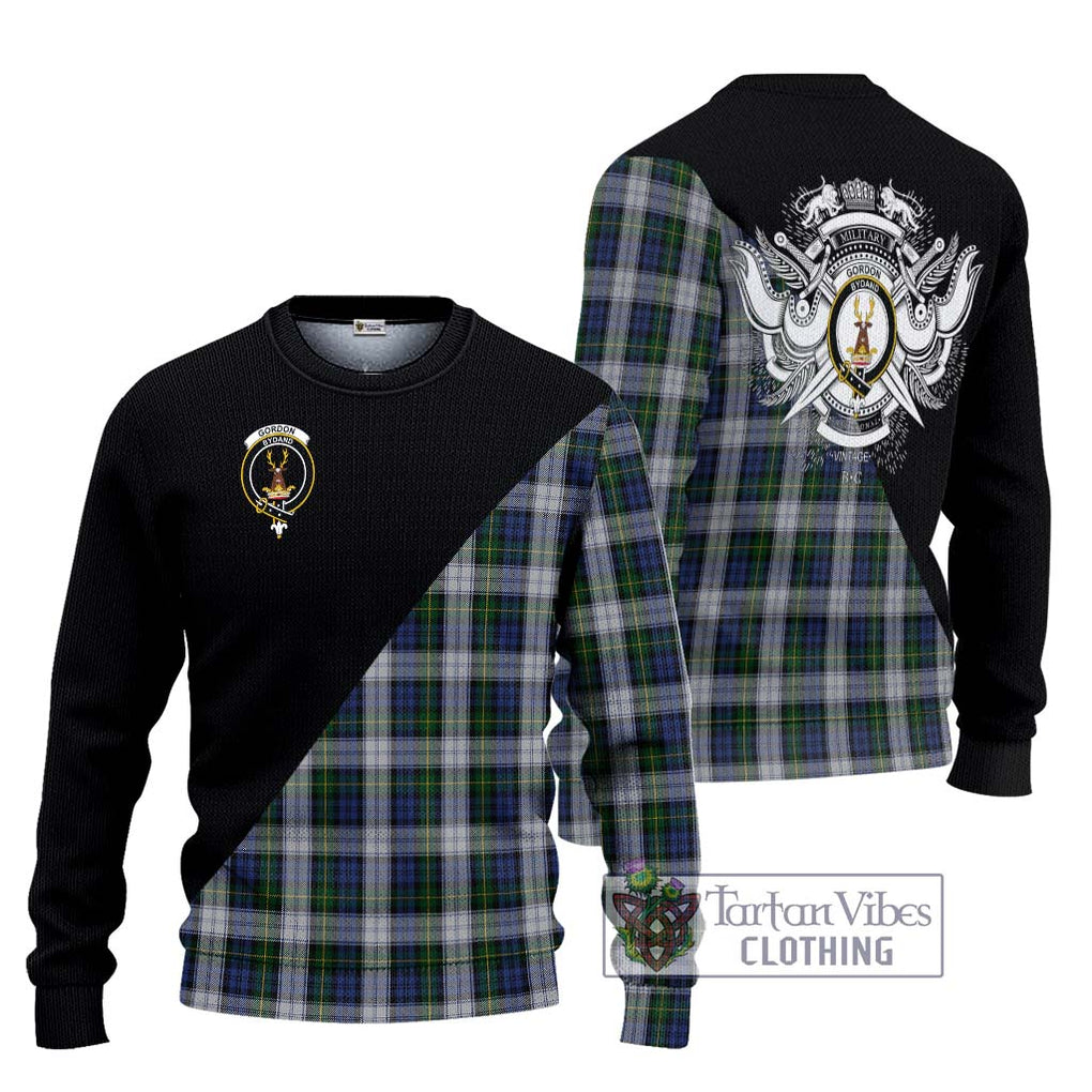 Gordon Dress Tartan Knitted Sweater with Family Crest and Military Logo Style Unisex - Tartanvibesclothing Shop