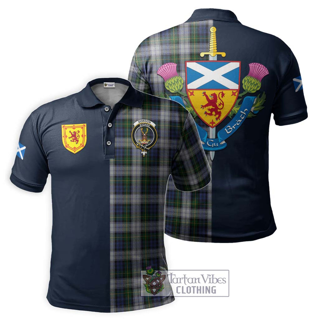 Tartan Vibes Clothing Gordon Dress Tartan Polo Shirt with Scottish Lion Royal Arm Half Style