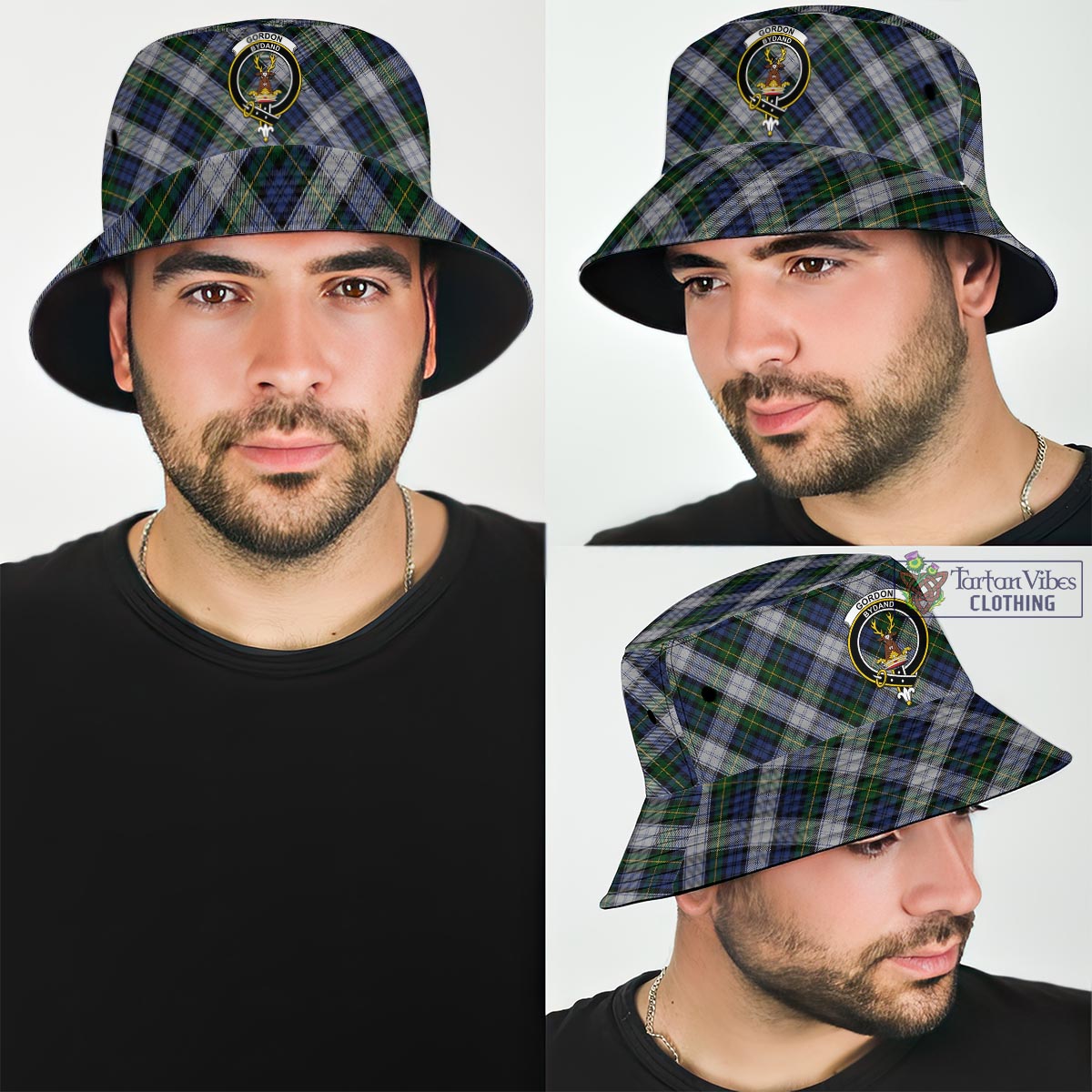 Tartan Vibes Clothing Gordon Dress Tartan Bucket Hat with Family Crest