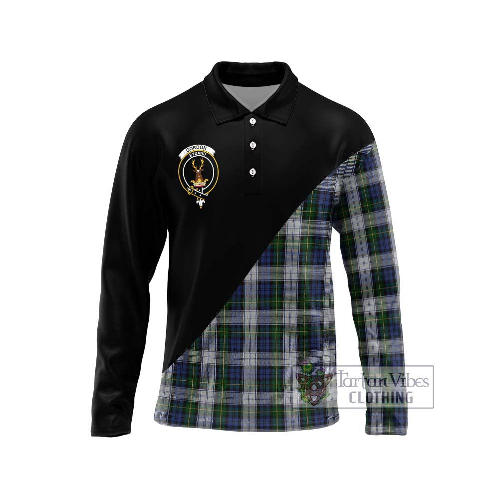 Gordon Dress Tartan Long Sleeve Polo Shirt with Family Crest and Military Logo Style Unisex - Tartanvibesclothing Shop