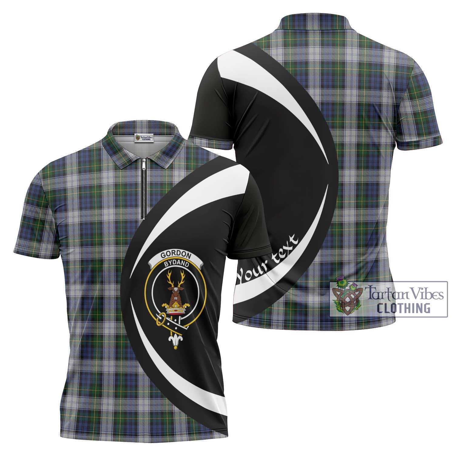 Tartan Vibes Clothing Gordon Dress Tartan Zipper Polo Shirt with Family Crest Circle Style