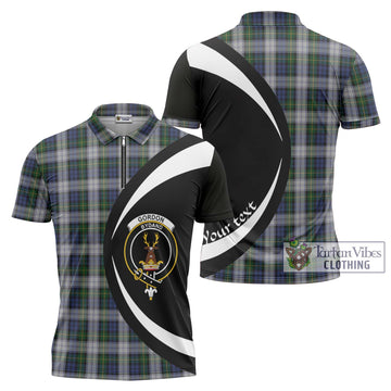 Gordon Dress Tartan Zipper Polo Shirt with Family Crest Circle Style