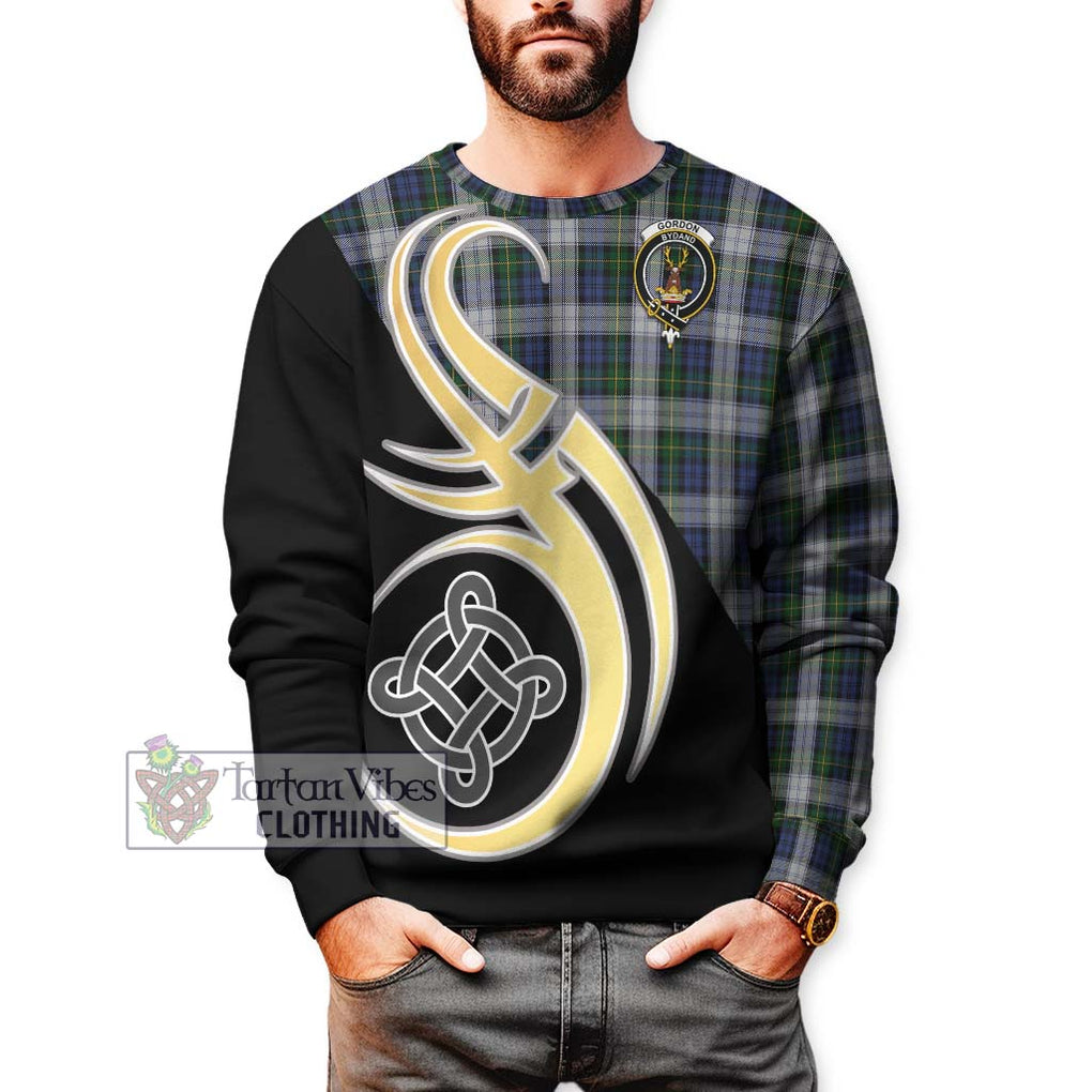 Gordon Dress Tartan Sweatshirt with Family Crest and Celtic Symbol Style Unisex - Tartan Vibes Clothing