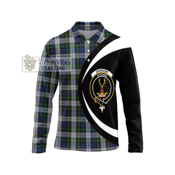 Gordon Dress Tartan Long Sleeve Polo Shirt with Family Crest Circle Style