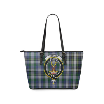 Gordon Dress Tartan Leather Tote Bag with Family Crest