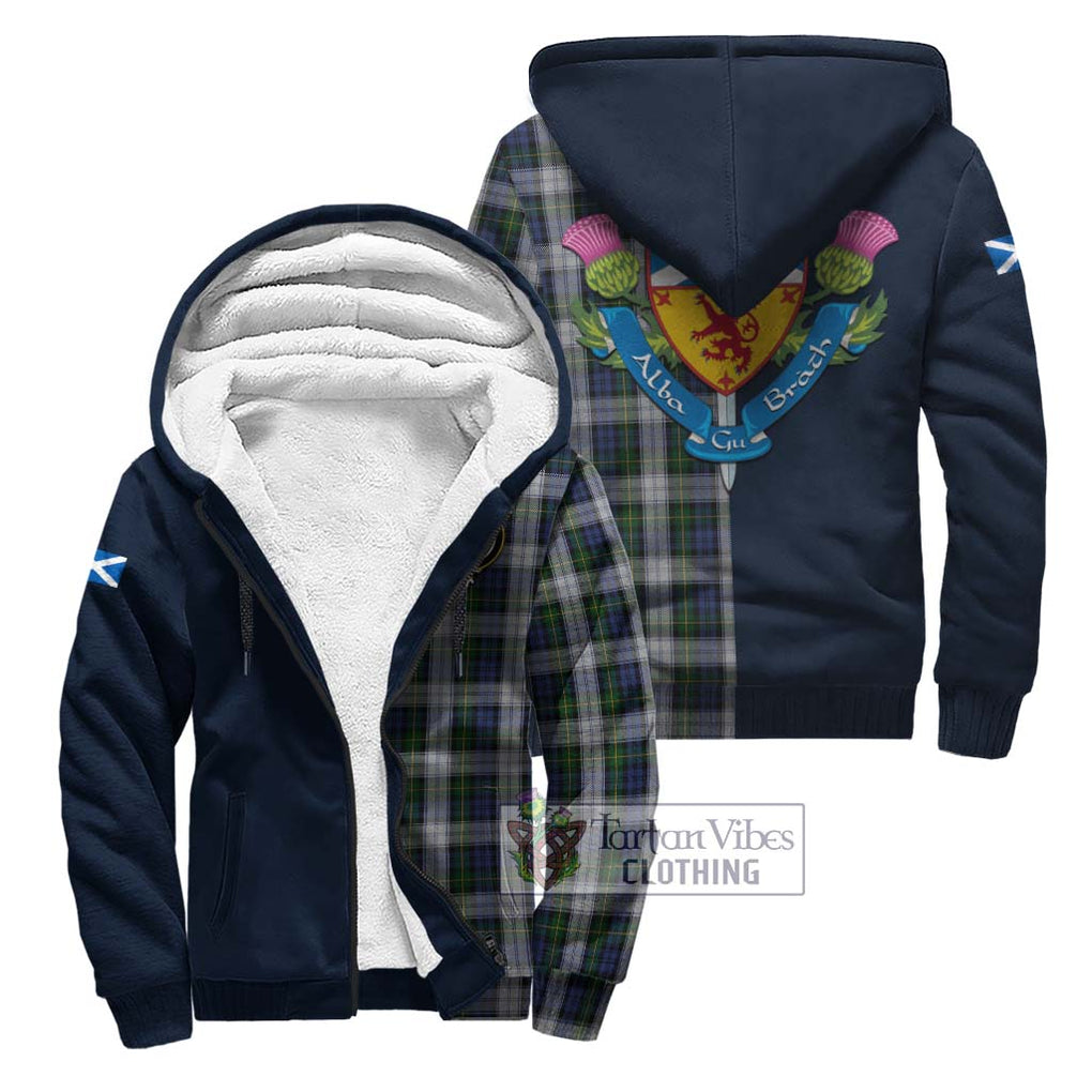 Tartan Vibes Clothing Gordon Dress Tartan Sherpa Hoodie with Scottish Lion Royal Arm Half Style