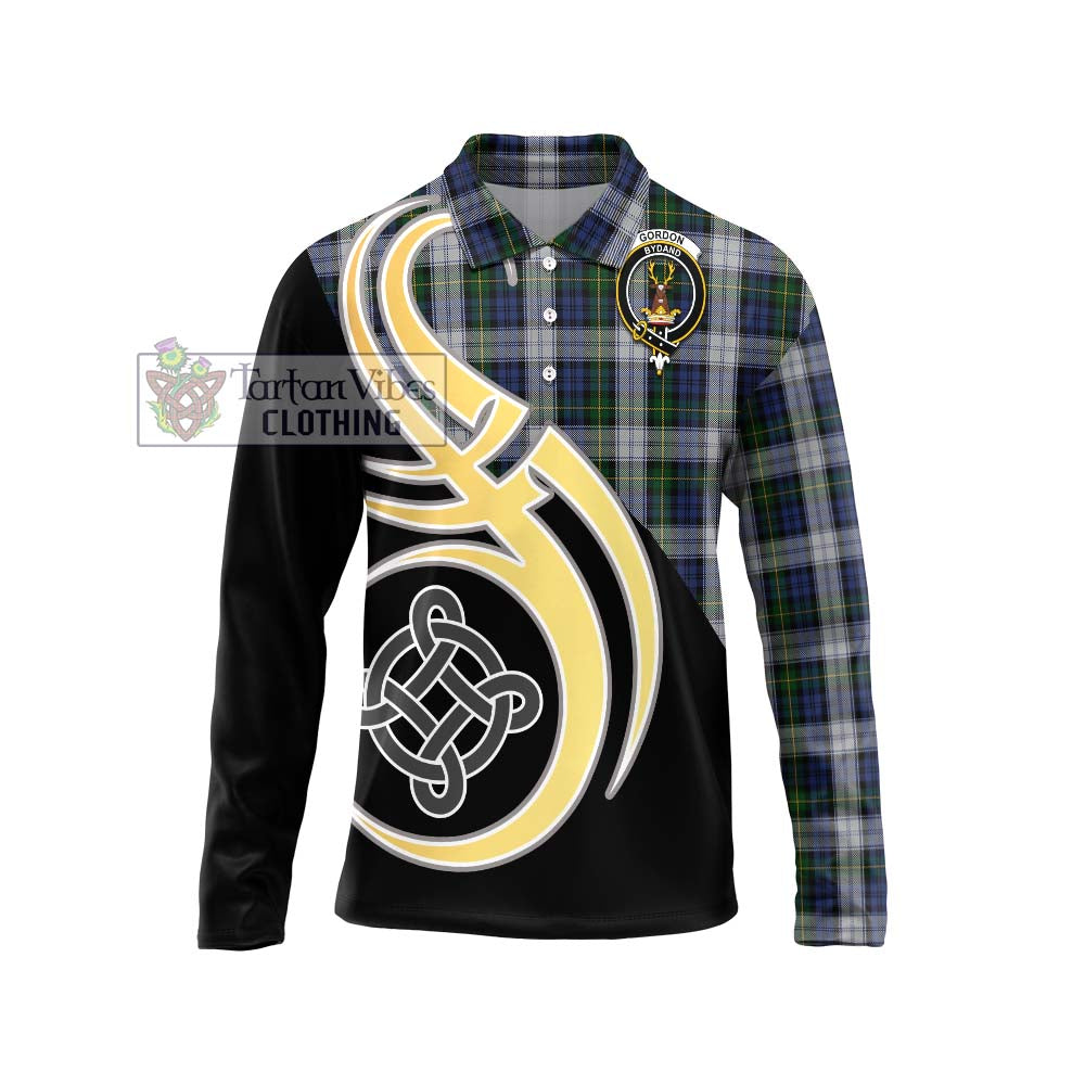 Gordon Dress Tartan Long Sleeve Polo Shirt with Family Crest and Celtic Symbol Style Unisex - Tartan Vibes Clothing