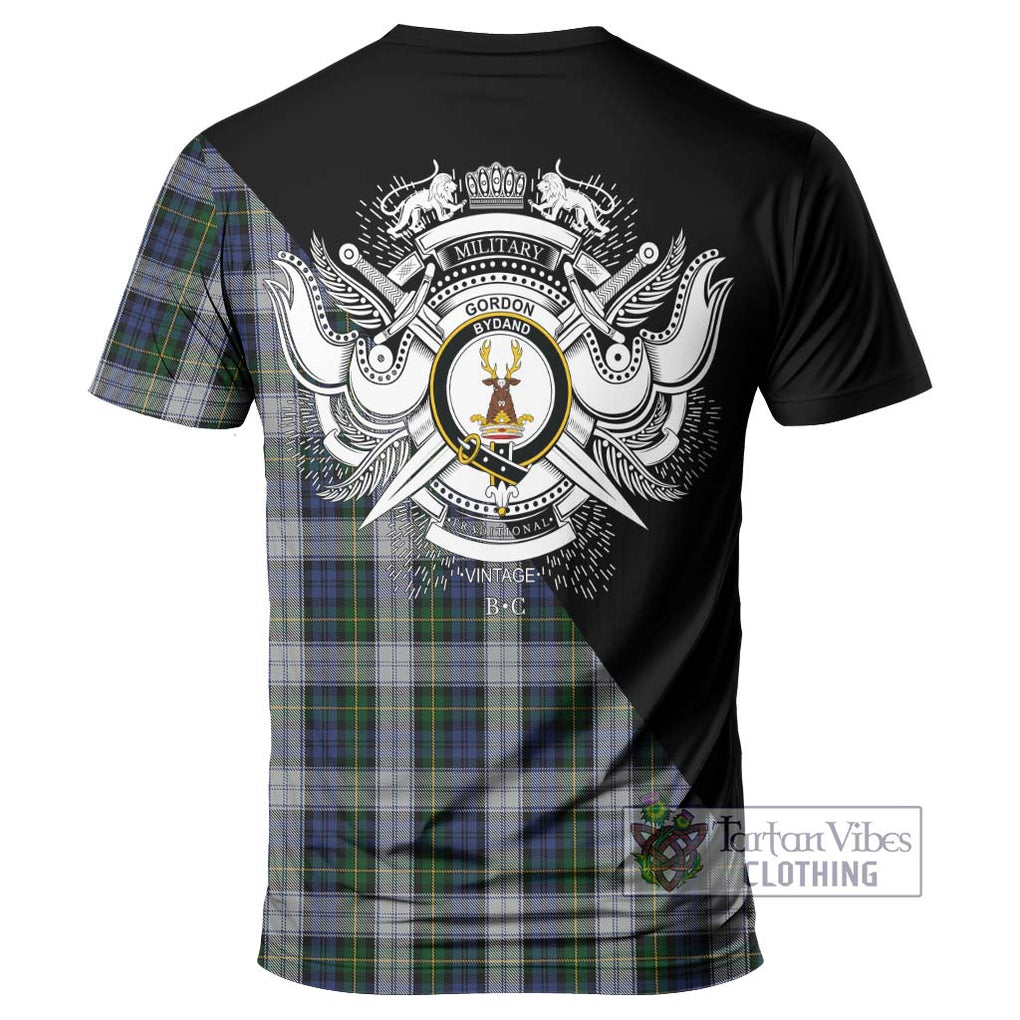 Gordon Dress Tartan T-Shirt with Family Crest and Military Logo Style - Tartanvibesclothing Shop