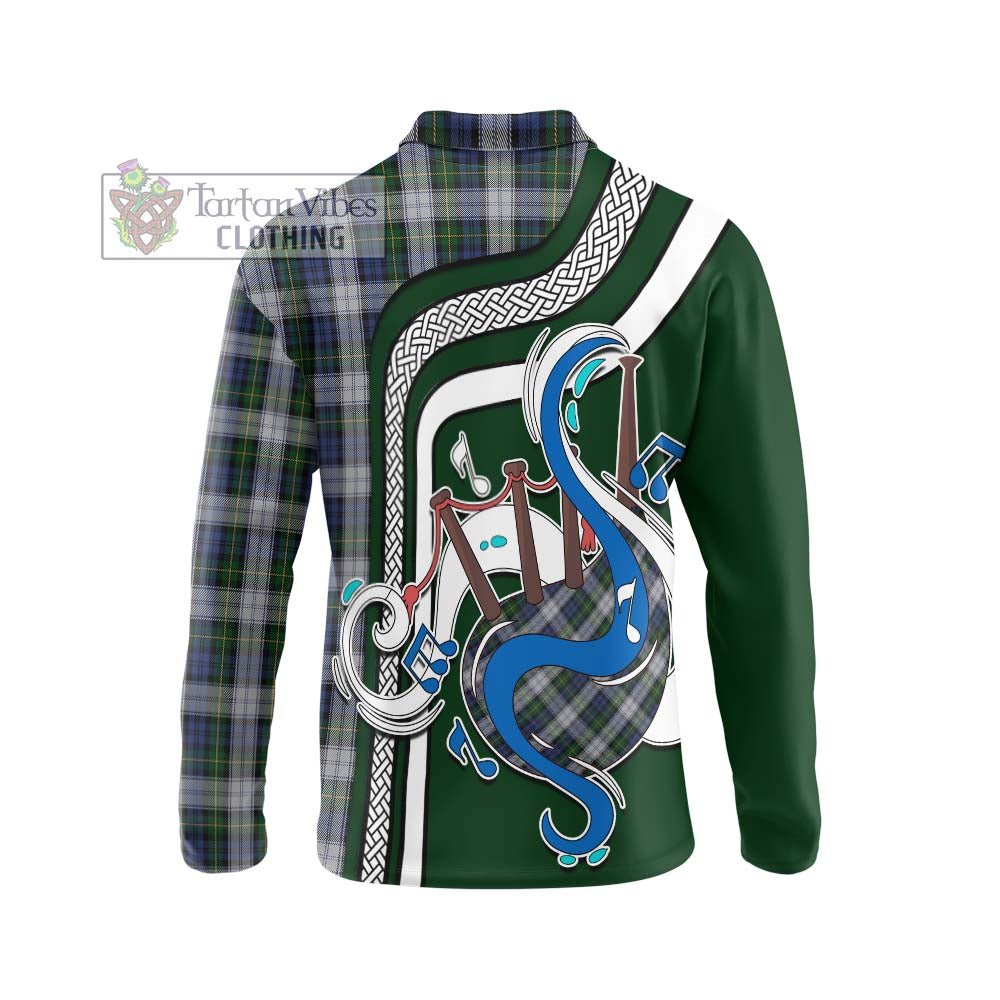 Tartan Vibes Clothing Gordon Dress Tartan Long Sleeve Polo Shirt with Epic Bagpipe Style