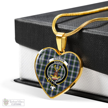 Gordon Dress Tartan Heart Necklace with Family Crest