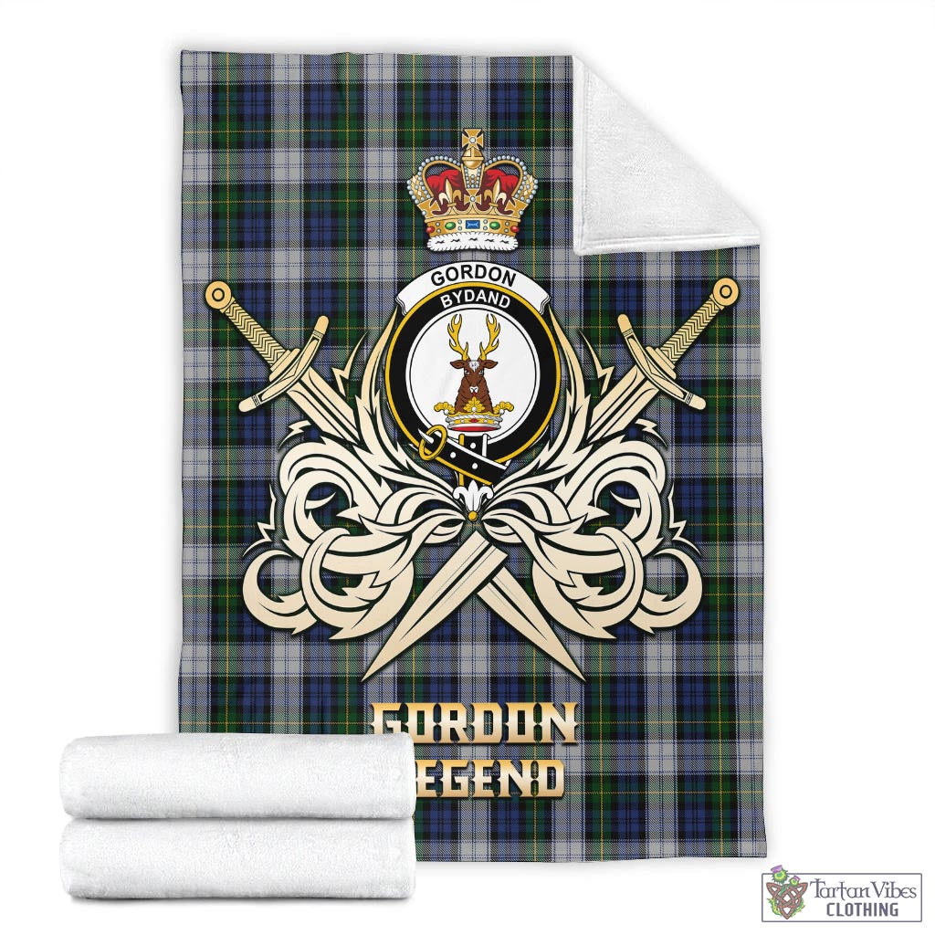 Tartan Vibes Clothing Gordon Dress Tartan Blanket with Clan Crest and the Golden Sword of Courageous Legacy