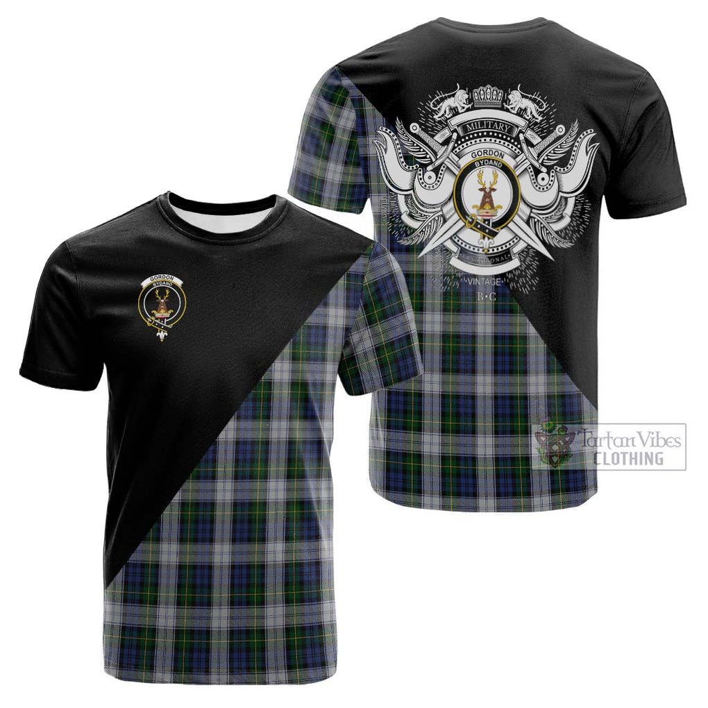 Tartan Vibes Clothing Gordon Dress Tartan Cotton T-shirt with Family Crest and Military Logo Style