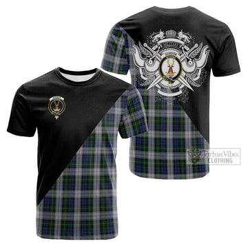 Gordon Dress Tartan Cotton T-shirt with Family Crest and Military Logo Style