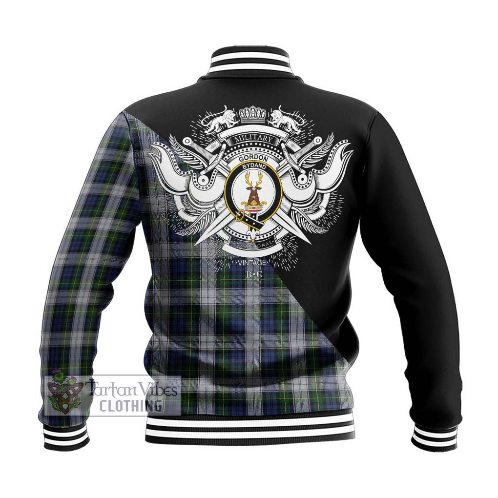 Gordon Dress Tartan Baseball Jacket with Family Crest and Military Logo Style - Tartanvibesclothing Shop