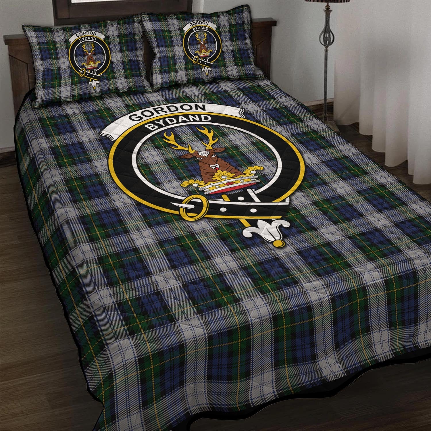 Gordon Dress Tartan Quilt Bed Set with Family Crest - Tartan Vibes Clothing