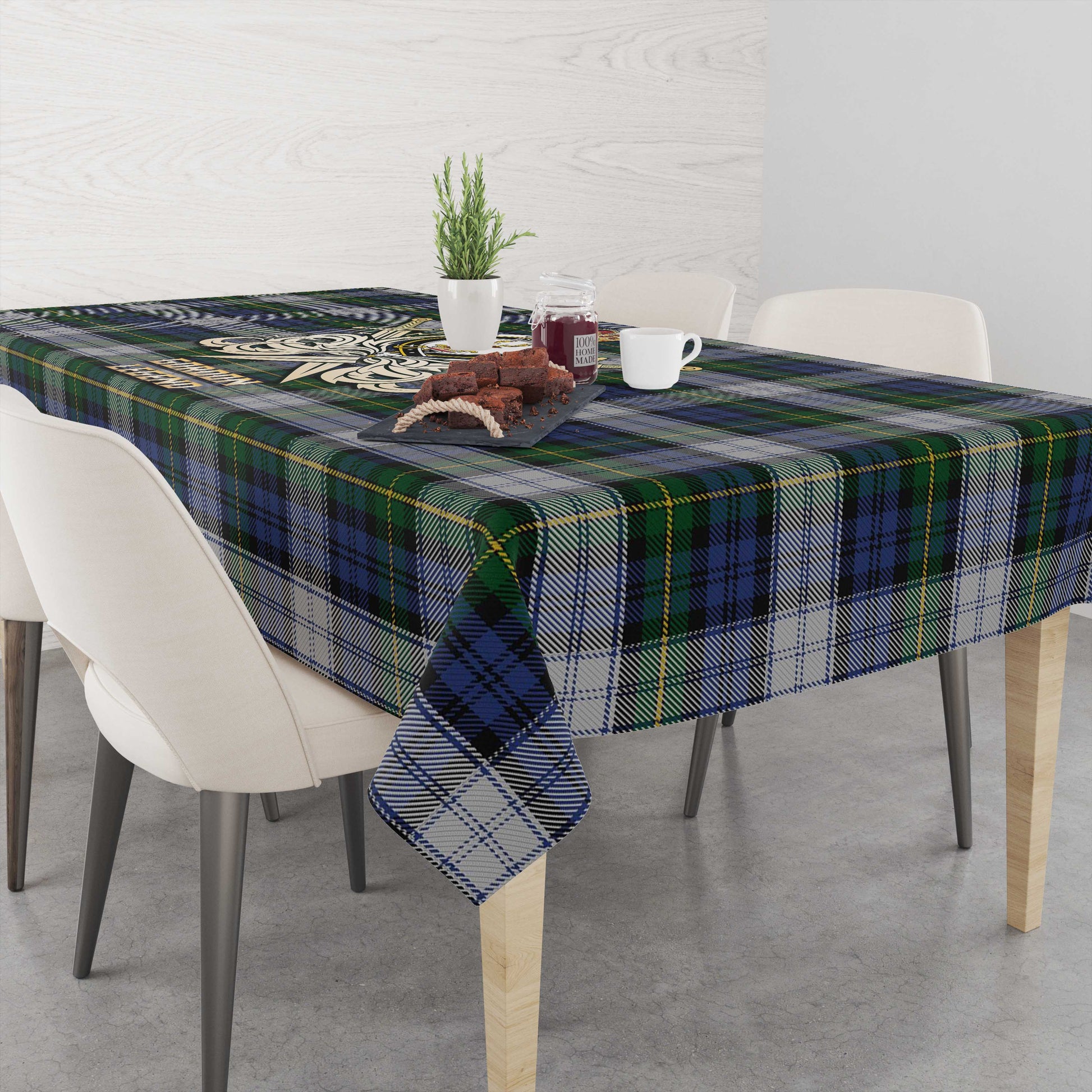 Tartan Vibes Clothing Gordon Dress Tartan Tablecloth with Clan Crest and the Golden Sword of Courageous Legacy