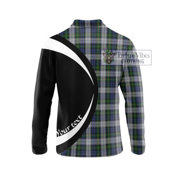 Gordon Dress Tartan Long Sleeve Polo Shirt with Family Crest Circle Style