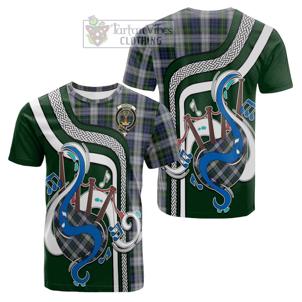 Tartan Vibes Clothing Gordon Dress Tartan Cotton T-shirt with Epic Bagpipe Style