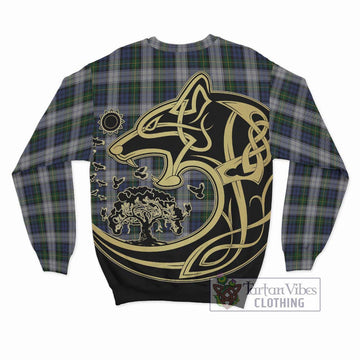 Gordon Dress Tartan Sweatshirt with Family Crest Celtic Wolf Style