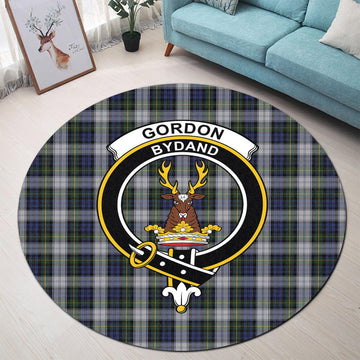 Gordon Dress Tartan Round Rug with Family Crest