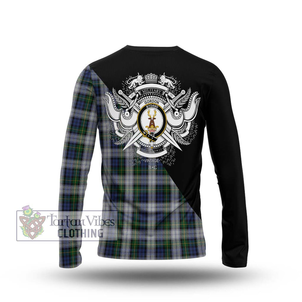 Gordon Dress Tartan Long Sleeve T-Shirt with Family Crest and Military Logo Style - Tartanvibesclothing Shop