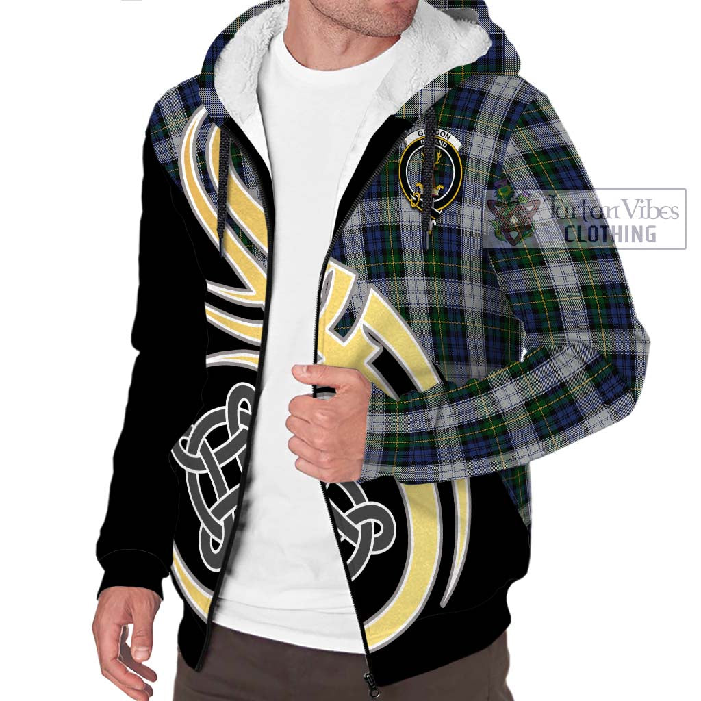 Gordon Dress Tartan Sherpa Hoodie with Family Crest and Celtic Symbol Style - Tartan Vibes Clothing