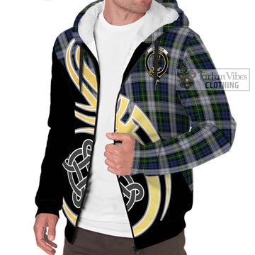 Gordon Dress Tartan Sherpa Hoodie with Family Crest and Celtic Symbol Style