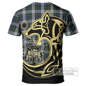 Gordon Dress Tartan T-Shirt with Family Crest Celtic Wolf Style