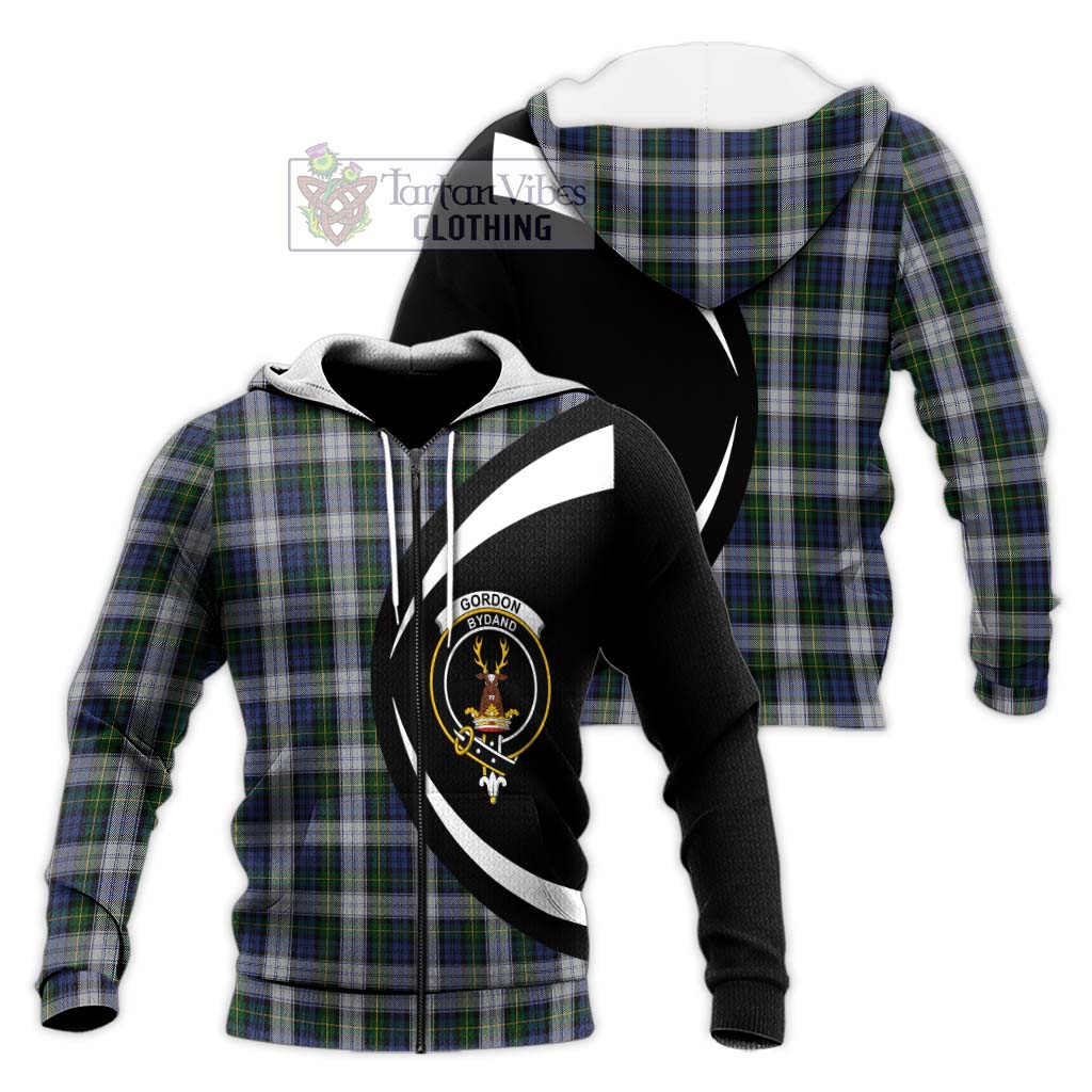 Gordon Dress Tartan Knitted Hoodie with Family Crest Circle Style Unisex Knitted Zip Hoodie - Tartan Vibes Clothing