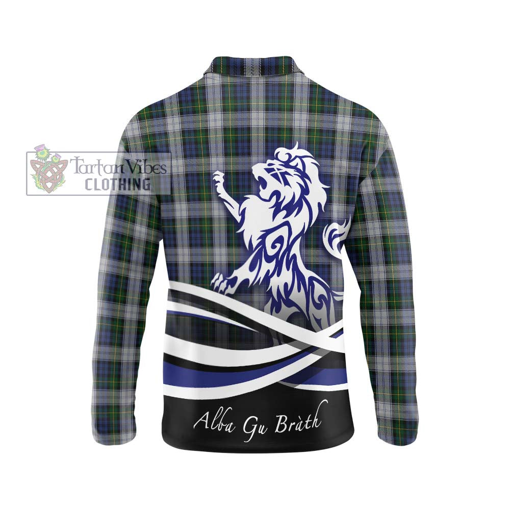 Gordon Dress Tartan Long Sleeve Polo Shirt with Alba Gu Brath Regal Lion Emblem - Tartanvibesclothing Shop