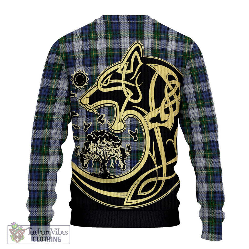 Gordon Dress Tartan Knitted Sweater with Family Crest Celtic Wolf Style - Tartan Vibes Clothing