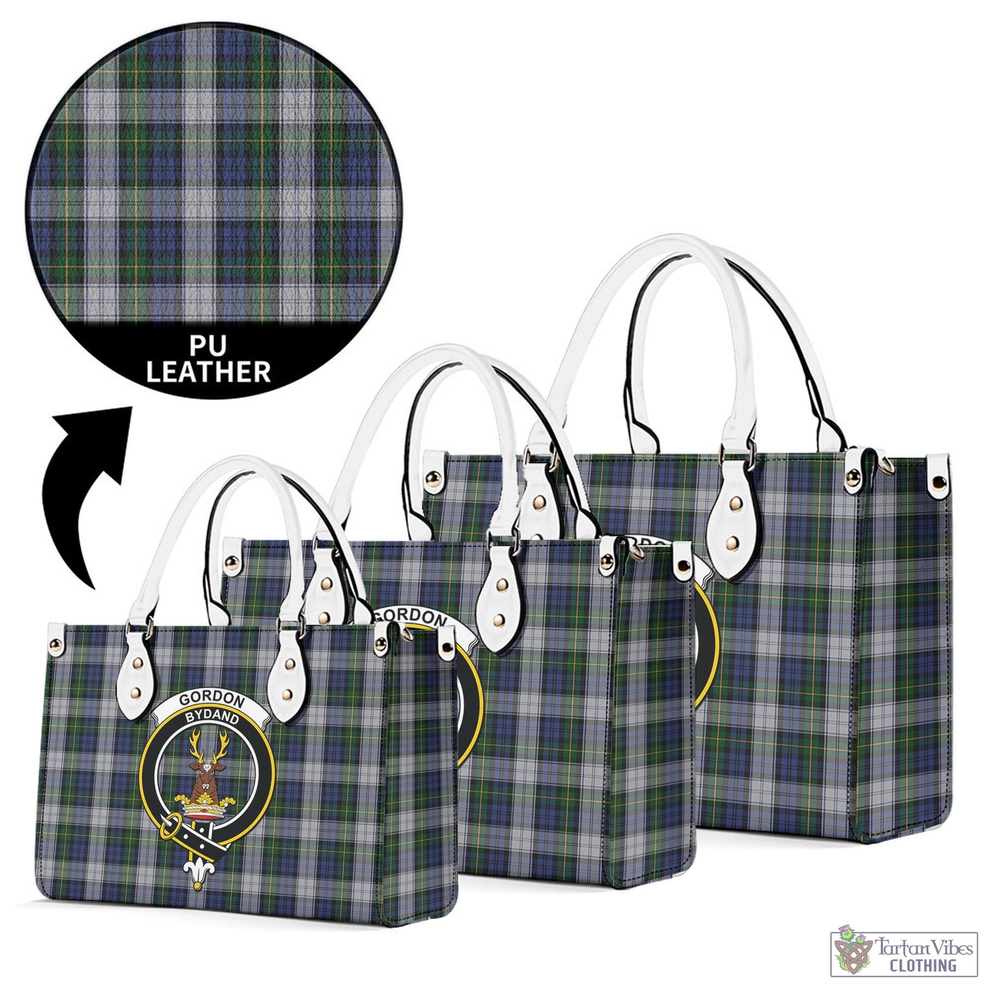 Tartan Vibes Clothing Gordon Dress Tartan Luxury Leather Handbags with Family Crest