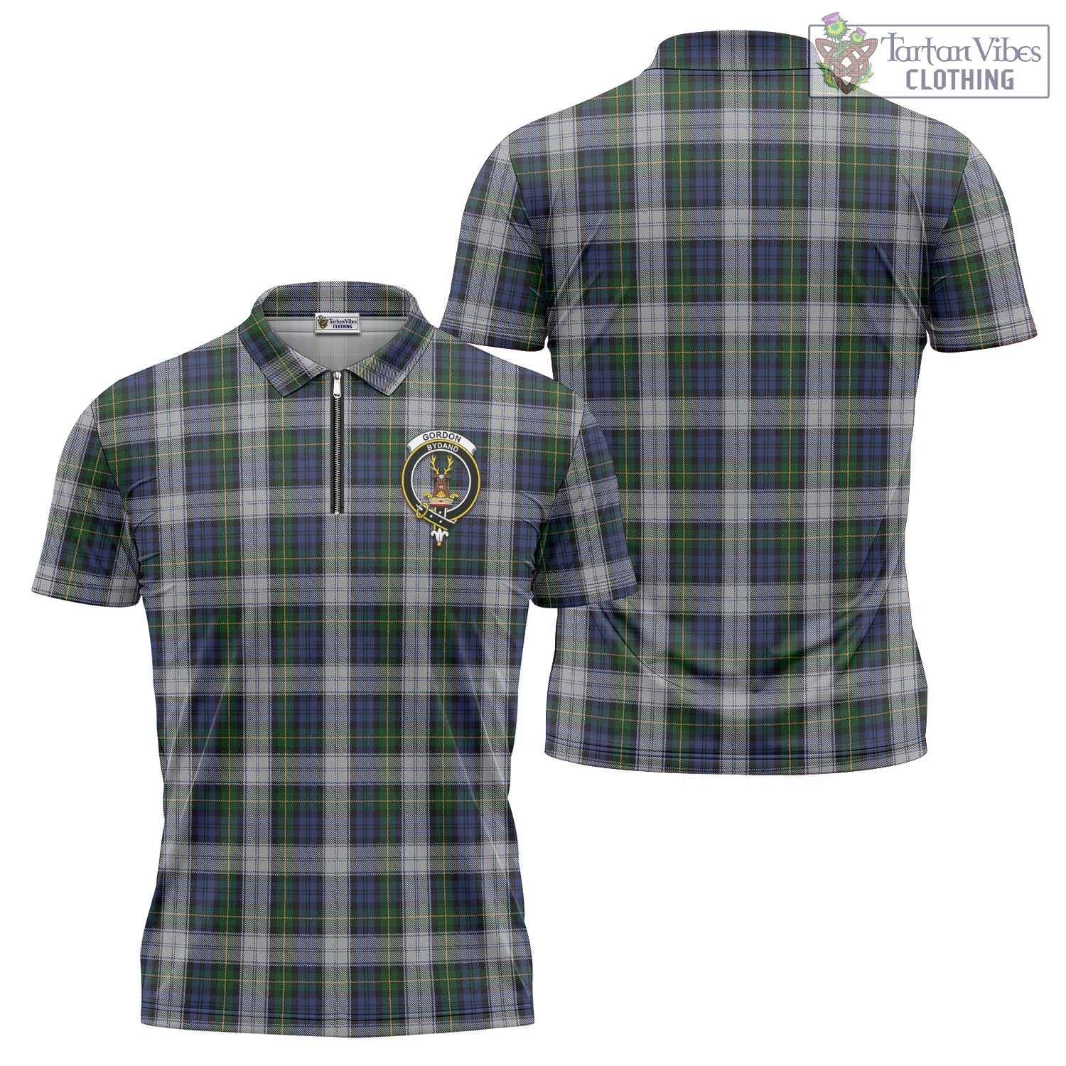 Tartan Vibes Clothing Gordon Dress Tartan Zipper Polo Shirt with Family Crest