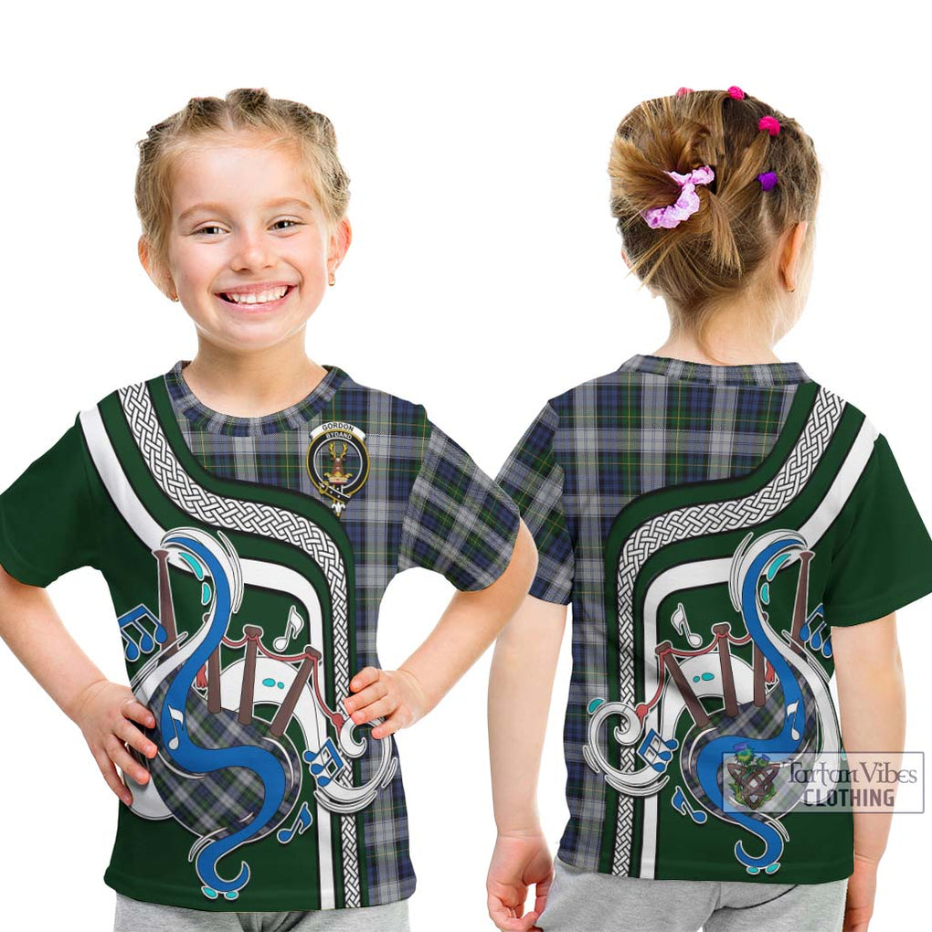 Tartan Vibes Clothing Gordon Dress Tartan Kid T-Shirt with Epic Bagpipe Style