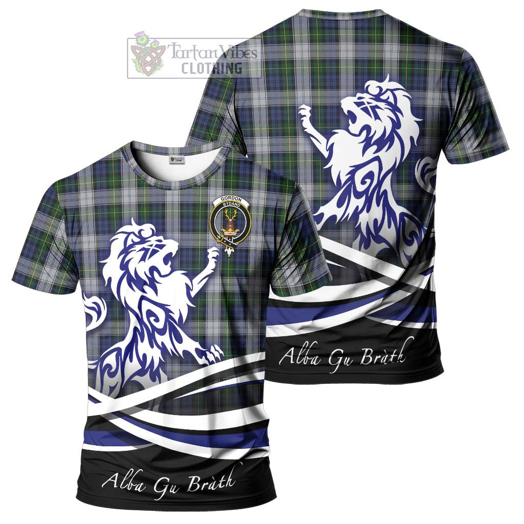 Tartan Vibes Clothing Gordon Dress Tartan Cotton T-shirt with Alba Gu Brath Regal Lion Emblem