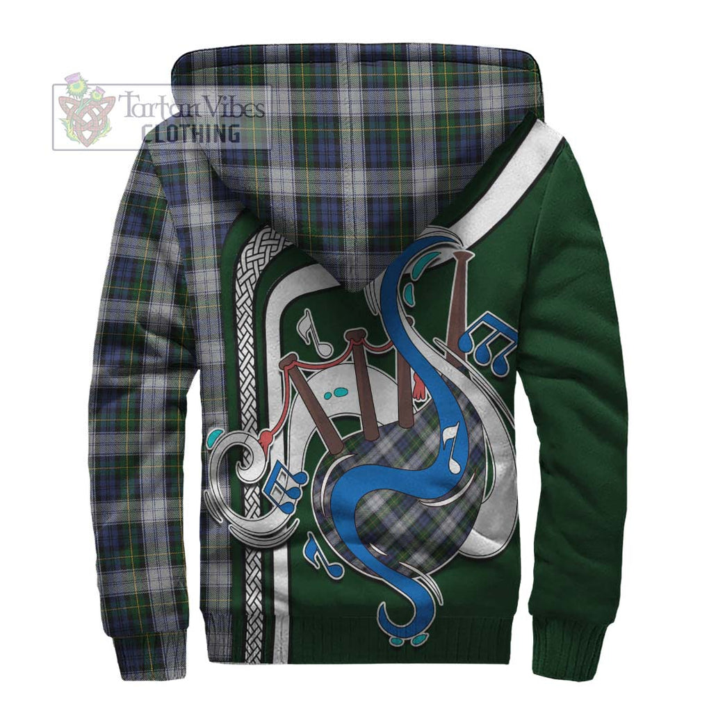 Gordon Dress Tartan Sherpa Hoodie with Epic Bagpipe Style - Tartanvibesclothing Shop