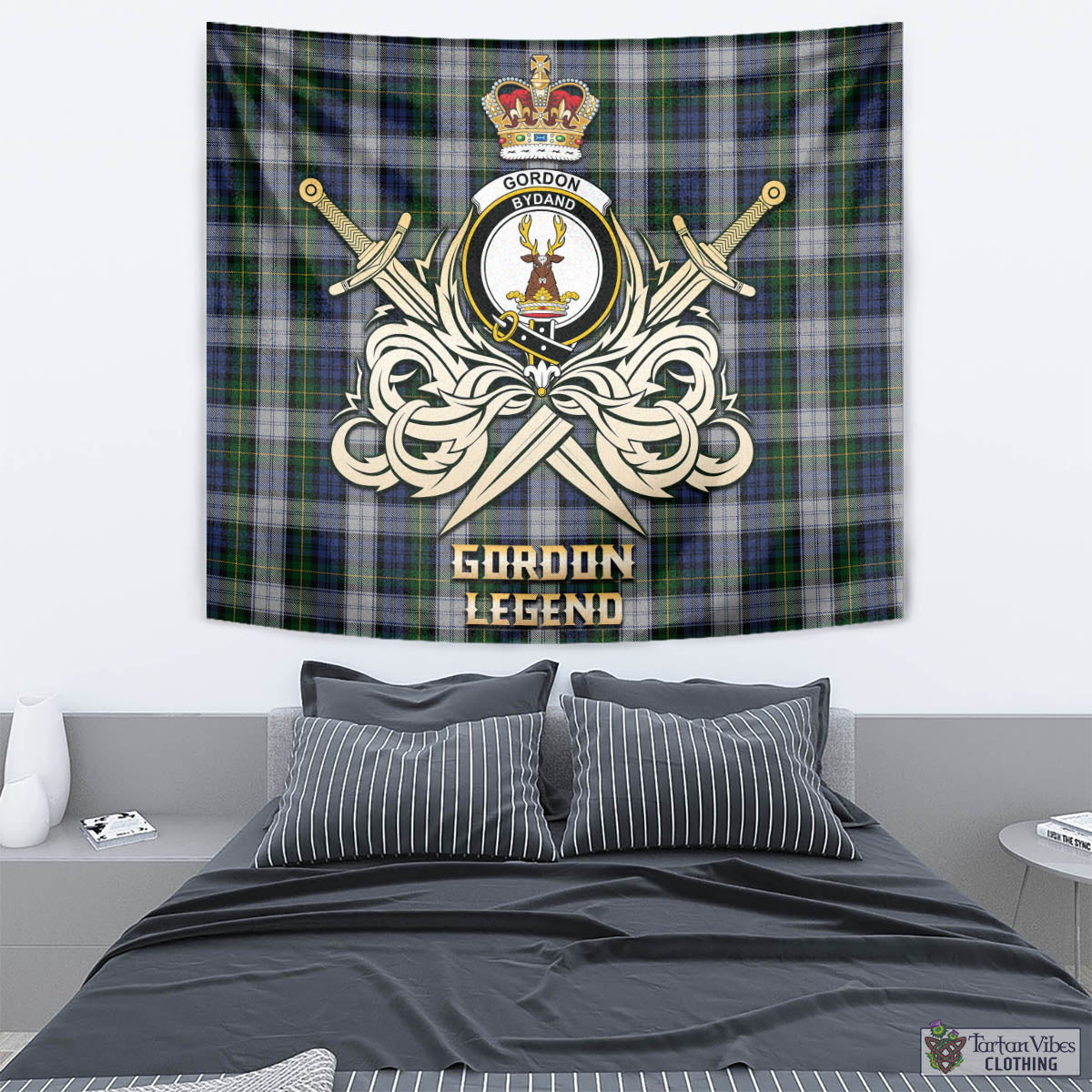 Tartan Vibes Clothing Gordon Dress Tartan Tapestry with Clan Crest and the Golden Sword of Courageous Legacy