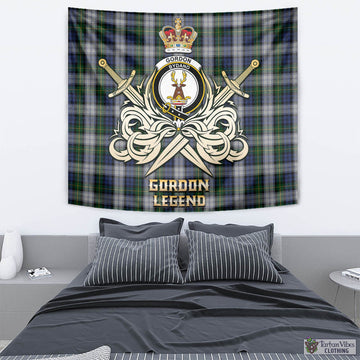 Gordon Dress Tartan Tapestry with Clan Crest and the Golden Sword of Courageous Legacy