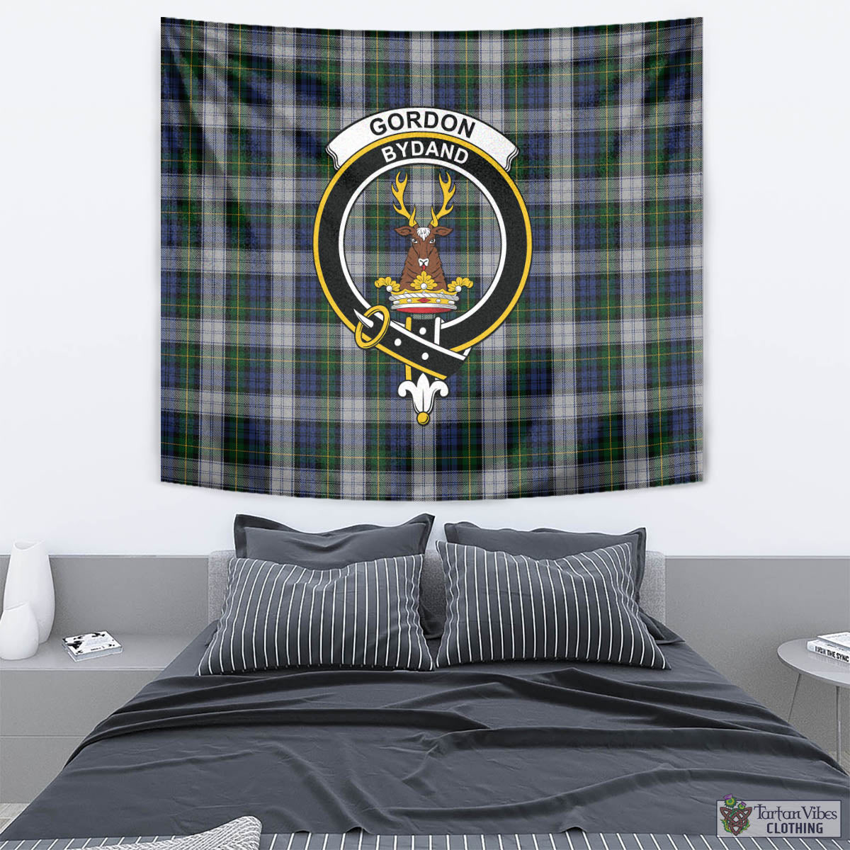 Tartan Vibes Clothing Gordon Dress Tartan Tapestry Wall Hanging and Home Decor for Room with Family Crest