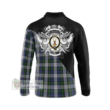 Gordon Dress Tartan Long Sleeve Polo Shirt with Family Crest and Military Logo Style