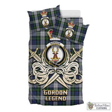 Gordon Dress Tartan Bedding Set with Clan Crest and the Golden Sword of Courageous Legacy