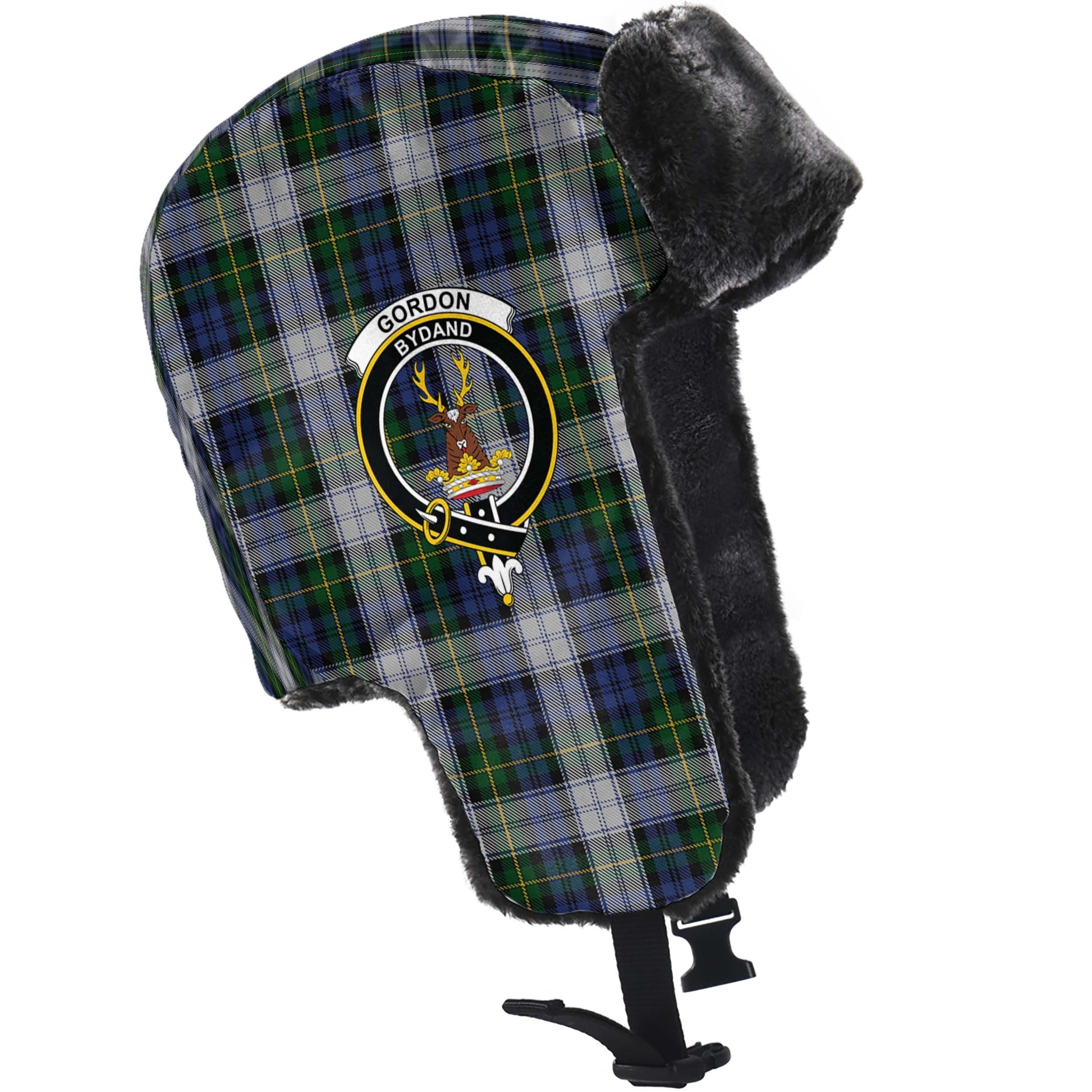 Gordon Dress Tartan Winter Trapper Hat with Family Crest - Tartanvibesclothing